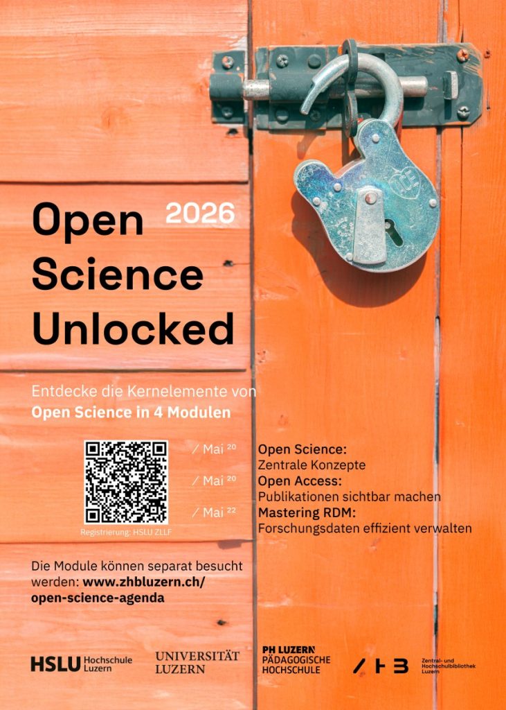 Flyer für Kurs Open Science Unlocked QR Code für Anmeldung und Kursdaten 20. und 22. Mai 2026
