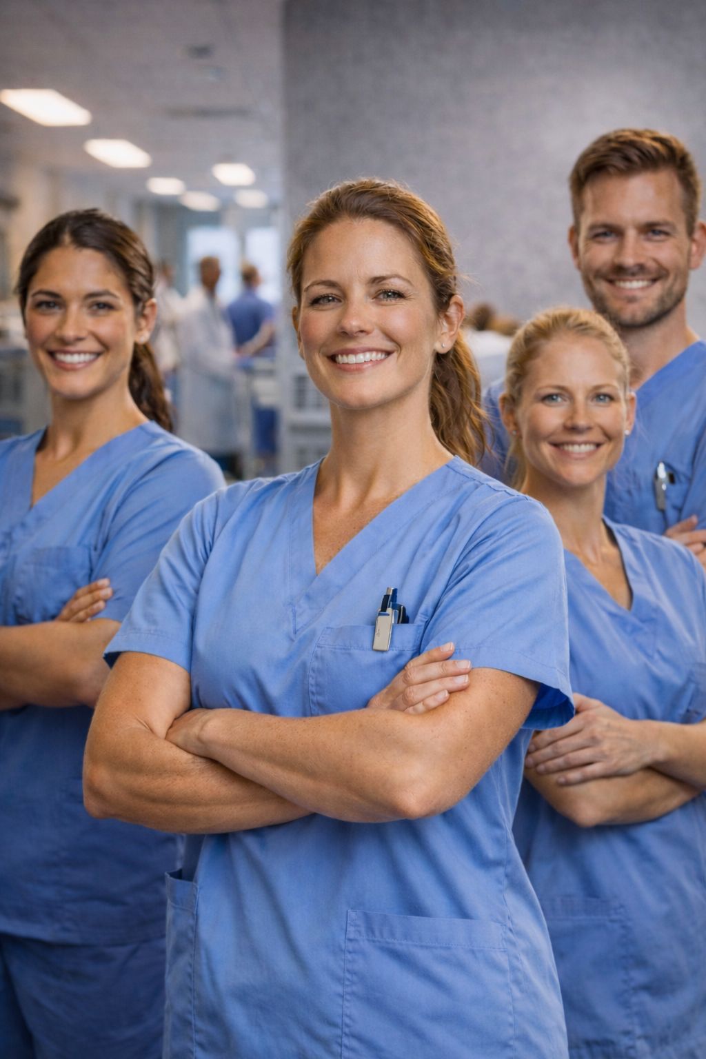 Das Bild zeigt ein Team von stolzen Pflegefachpersonen.