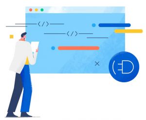 Das Bild deutet Codezeilen als Visualisierung der Integration einer Signaturlösung an.