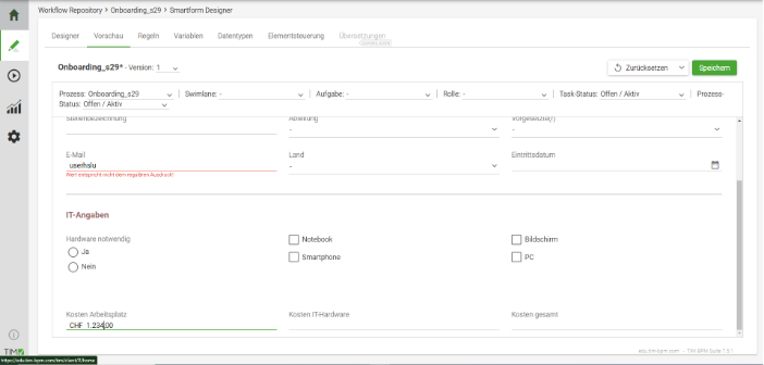 Test der Datentyp Validierung