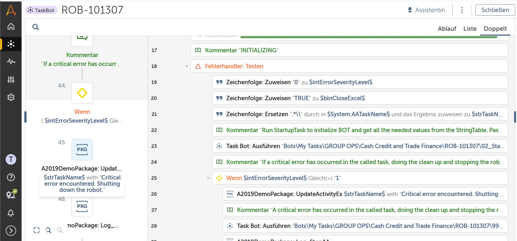 Screenshot von einem der Roboter, den ich bei der UBS manage.