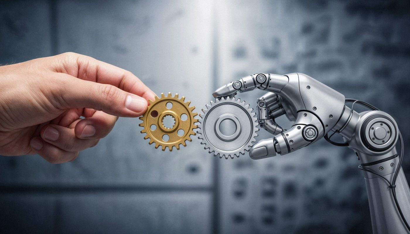 Zusammenarbeit zwischen Mensch und Maschine als Symbol für Human Workflow Management