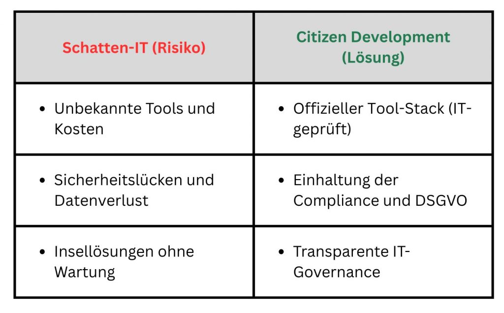 Gegenüberstellung Schatten-IT und Citizen Developer