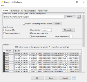 KNIME File Reader Konfiguration