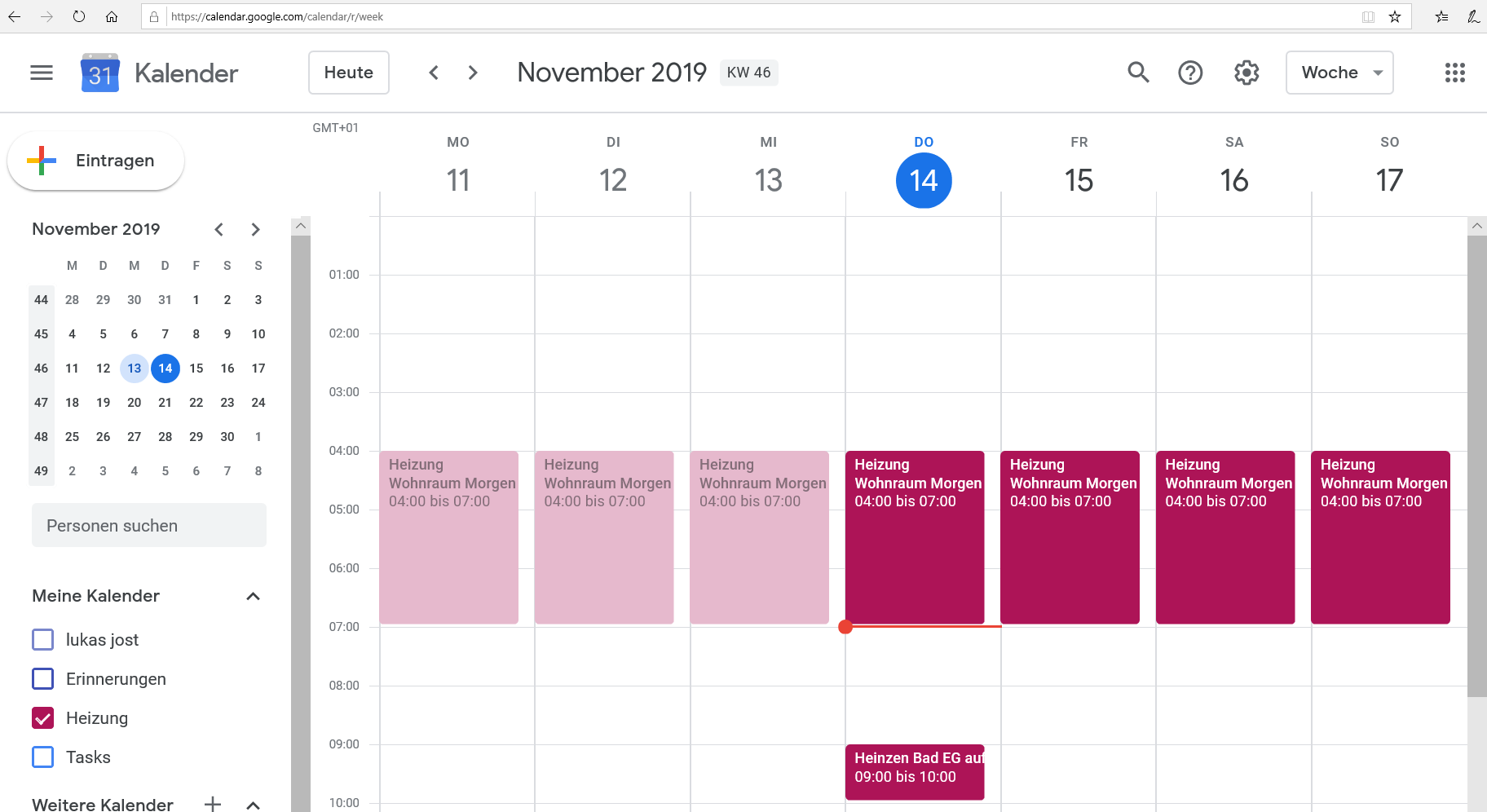 Ansicht Google Kalender
