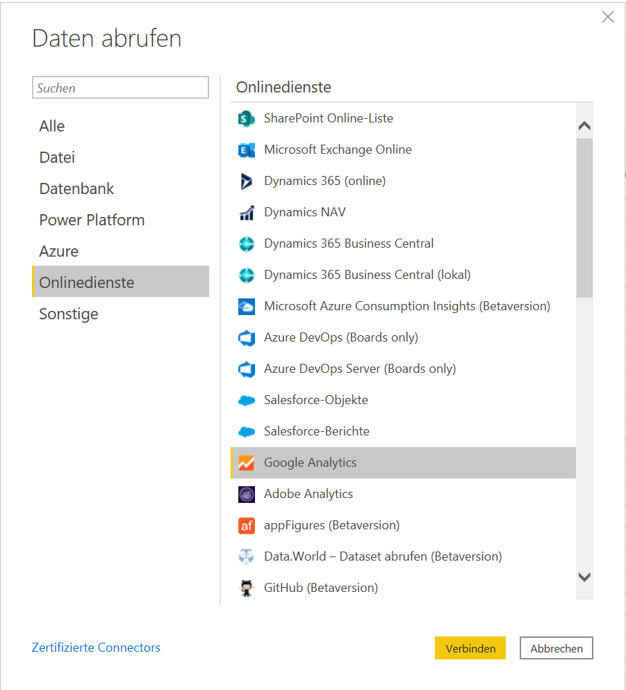 Datenschnittstelle vom PowerBI auf Google-Analytics