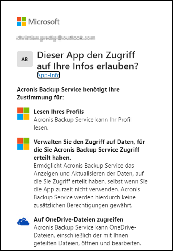Acronis Backup Zugriff Microsoft Konto