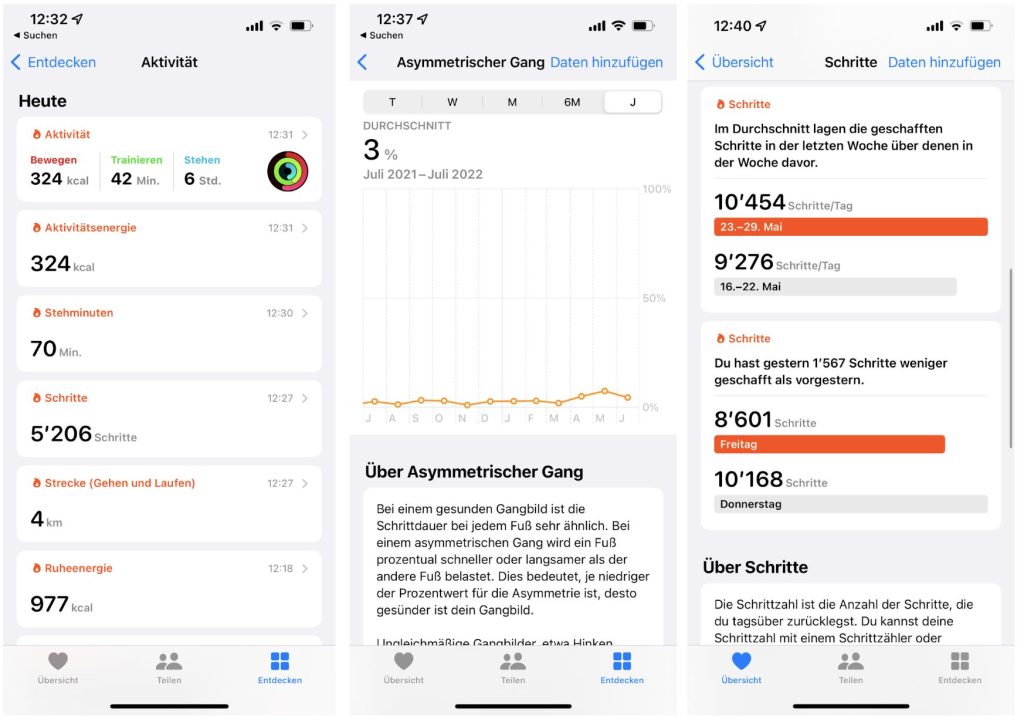 Informationen, Wissen und Erkenntnisse in der Apple Health App