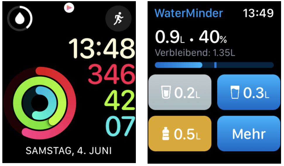 Apple Watch Printscreen Ring und Wasser
