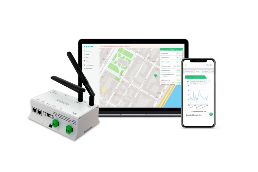 Siemens Connect Box visualisiert die Verbrauchsdaten und Sensorwerte.