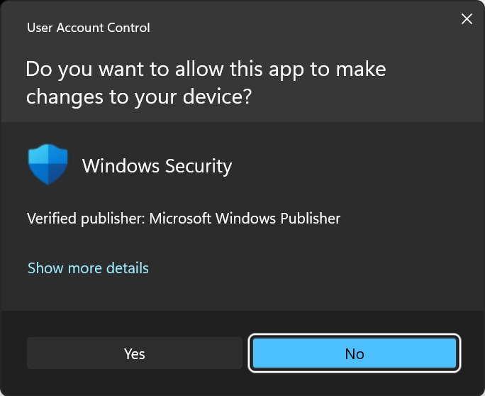Windows Defender Dialog für Admin Berechtigungen