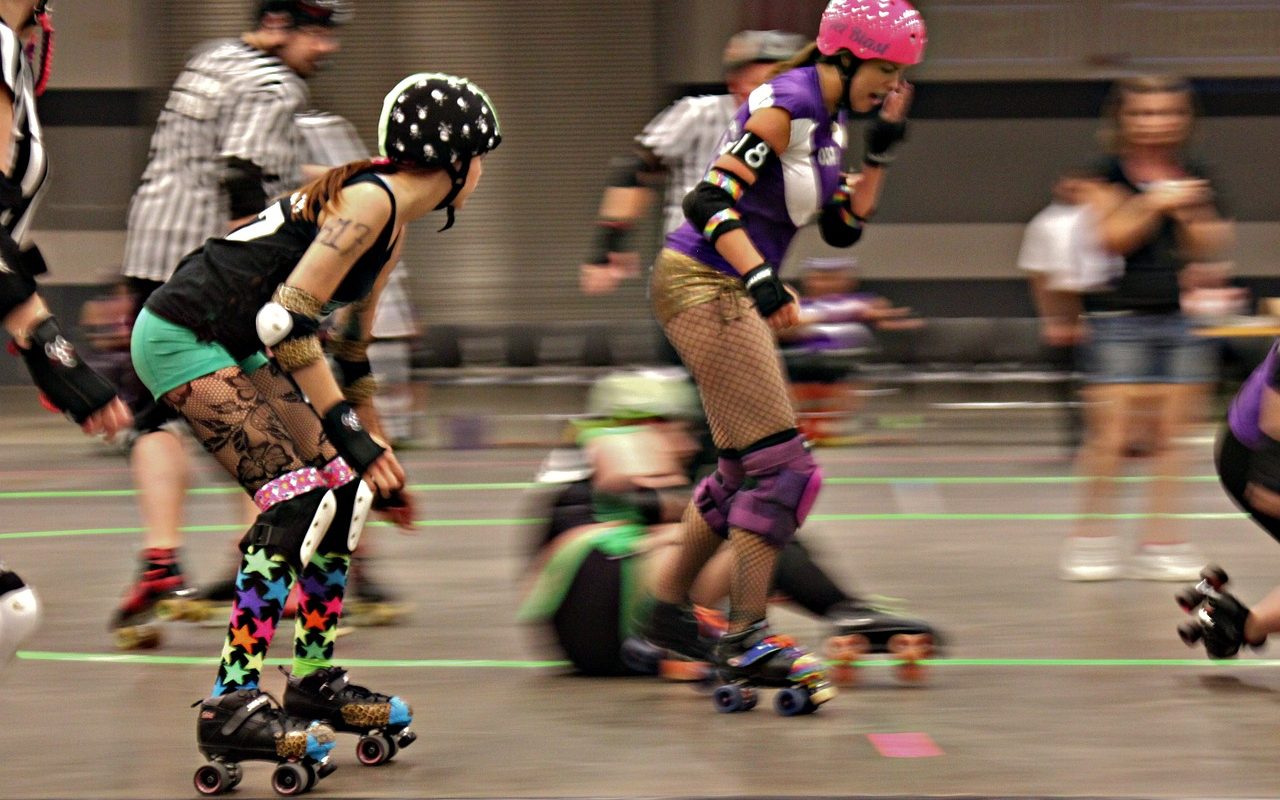 Middle of a Roller Derby match.