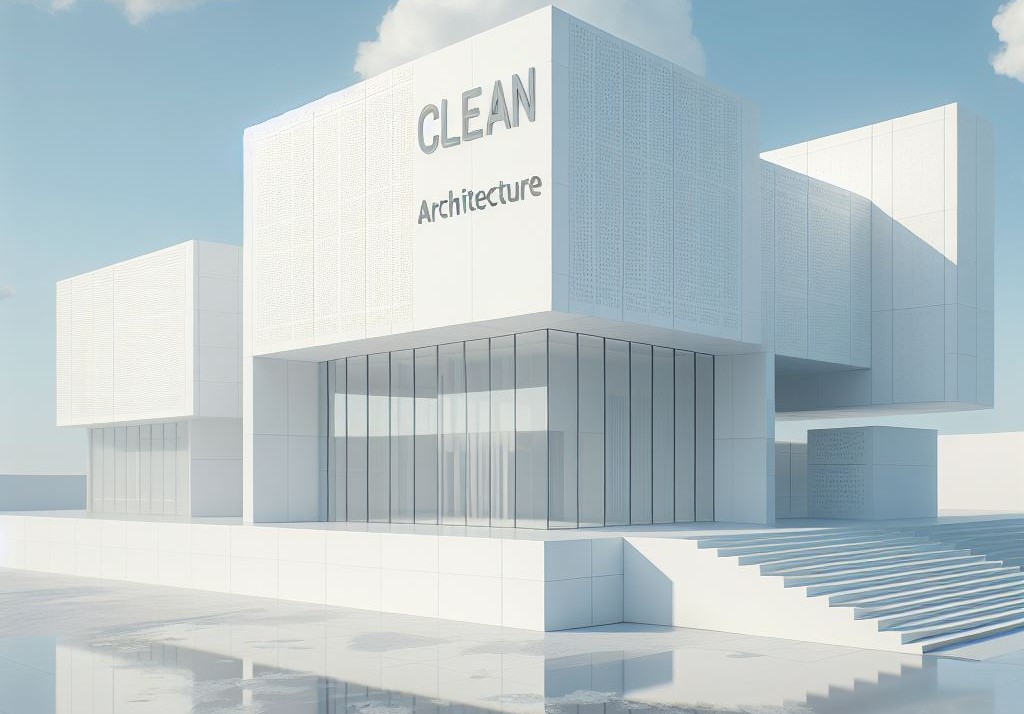 Ein weisses Gebäude, gekennzeichnet durch die Aufschrift ‘Clean Architecture’