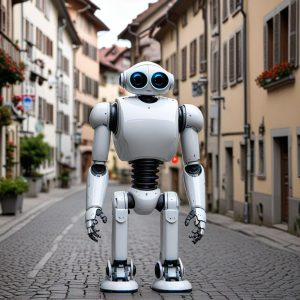 Chatbot-Roboter in einer Strasse.