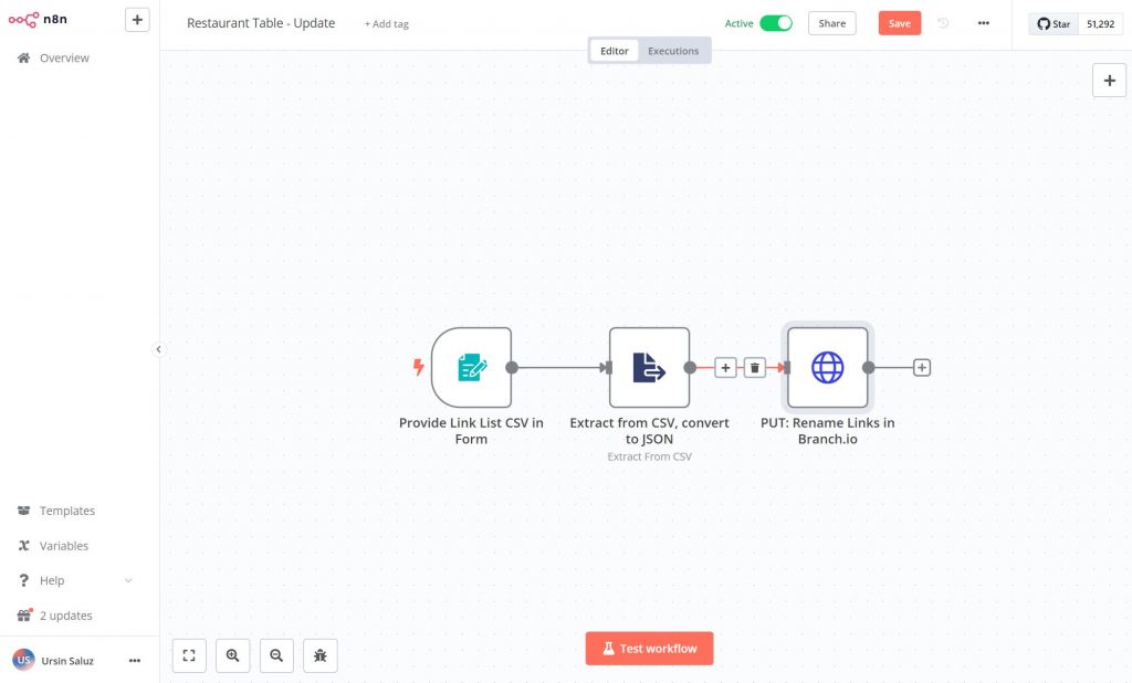 Screenshot von n8n Workflow