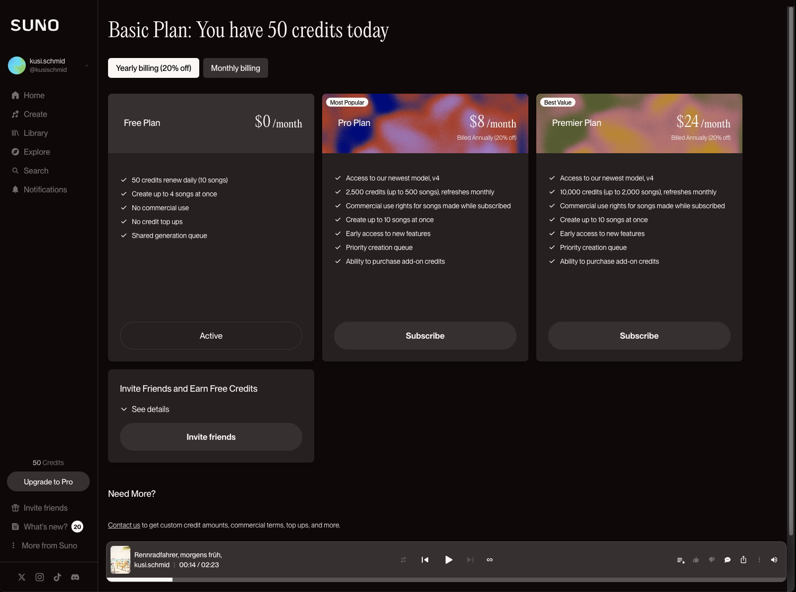 Printscreen der Suno AI Abovarianten