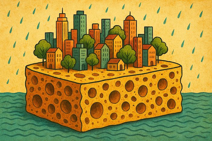 Die Stadt auf einem Schwamm gebaut (Bildquelle: Mit Microsoft Copilot erstellte Grafik)