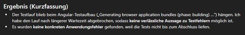 Bildauschnitt der Antwort "Version 2". Er lässt "keine konkreten Anwendungsfehler" in der letzten Zeile rausstechen. So lässt sich was anderes deuten, als der restliche Satz eigentlich sagen möchte.