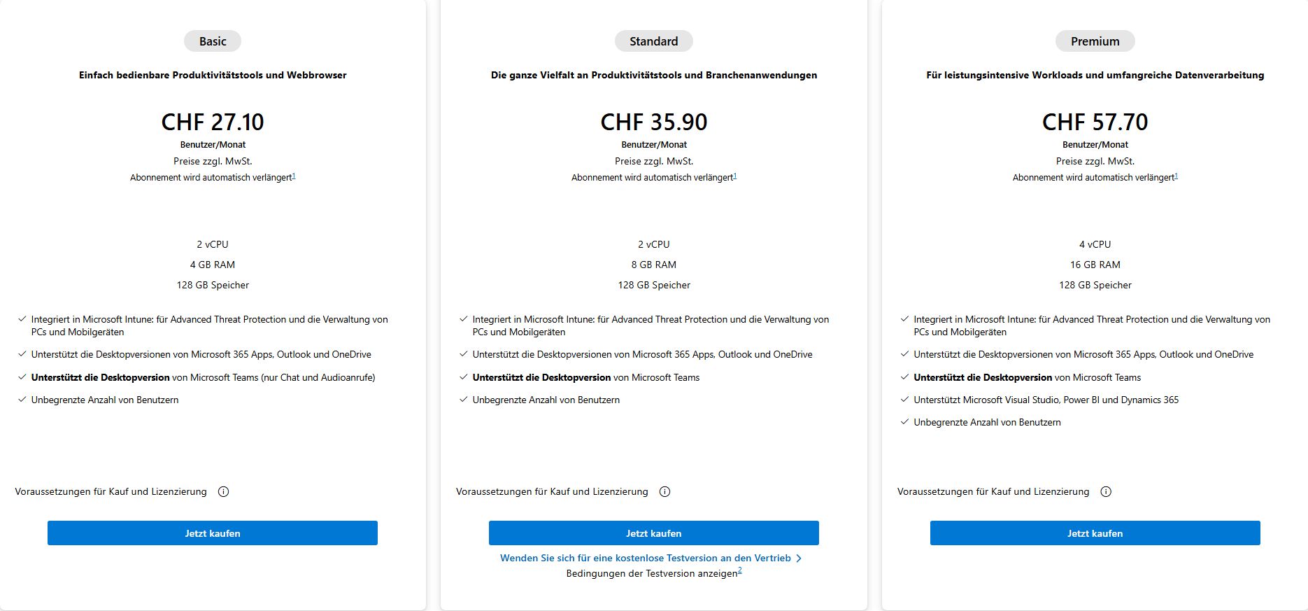Windows 365 Enterprise Preisliste (https://www.microsoft.com/de-ch/windows-365/enterprise/compare-plans-pricing?market=ch)
