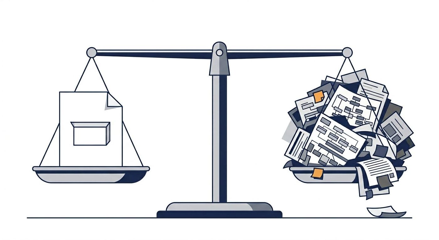Sinnbild wenig vs. viel Dokumentation.