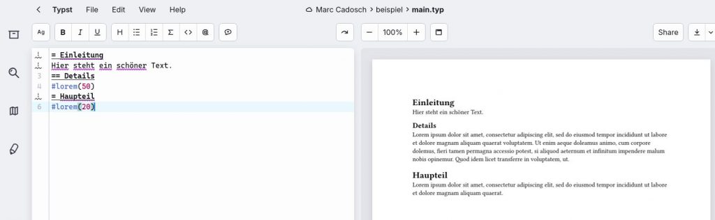 Bild der Oberfläche von Typst Editor