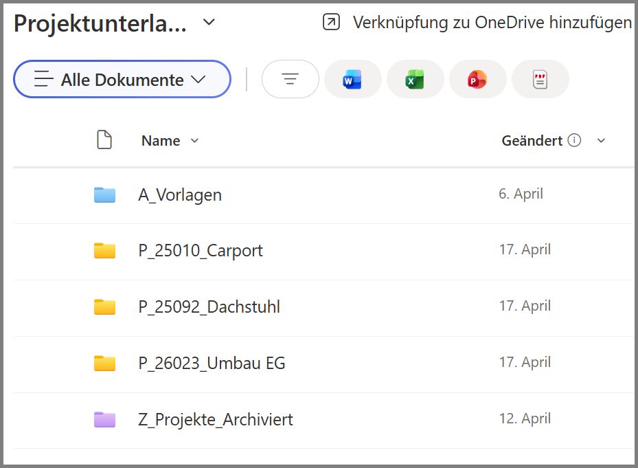 Abbildung 5: SharePoint Liste «Projektunterlagen»