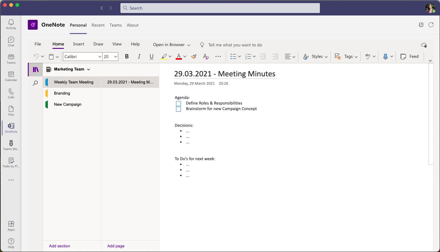 Using Onenote In Teams Acaball