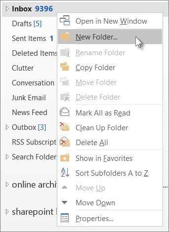Add folder to organise your Outlook inbox