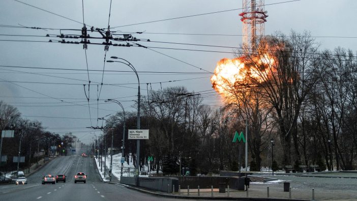 The capital of Ukraine, Kyiv, after a bomb hit a TV tower 