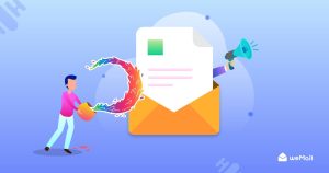 Cartoon character throwing colours at email icon 