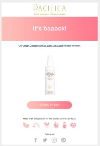 Email from Pacifica in pink with a spray