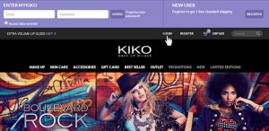 Website of the cosmetics brand Kiko in purple