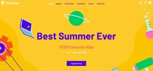 Website of a camp for kids in yellow