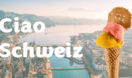 Gelato Lepore Cornet mit der Stadt Luzern als Hintergrund