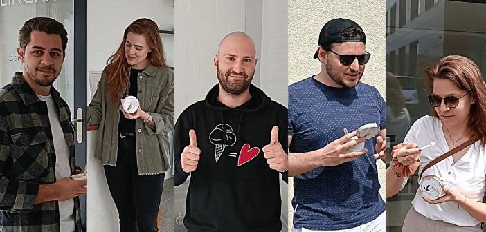 Kundinnen und Kunden von Gelato Lepore mit Co-Founder Leonardo Lepore