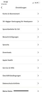 Screenshot von App Headspace Einstellungen