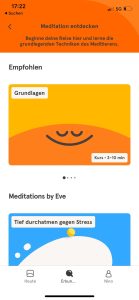 Screenshot von App Headspace Unterkategorie Meditation entdecken