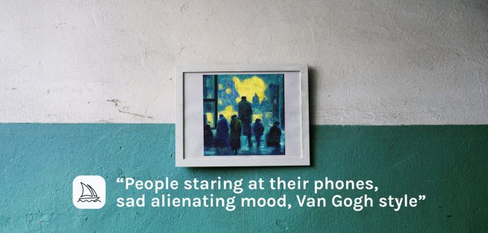 Frame on a wall with a Midjourney creation with the style of Van Gogh