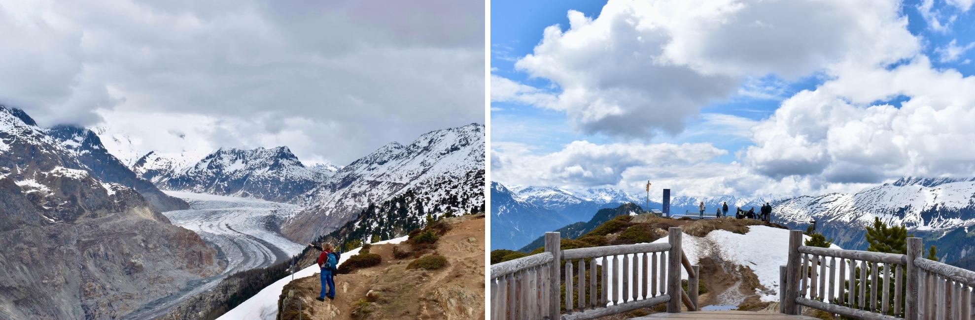 Collage Bilder Aletschgletscher aus dem View Point Hohfluh im Kanton Wallis