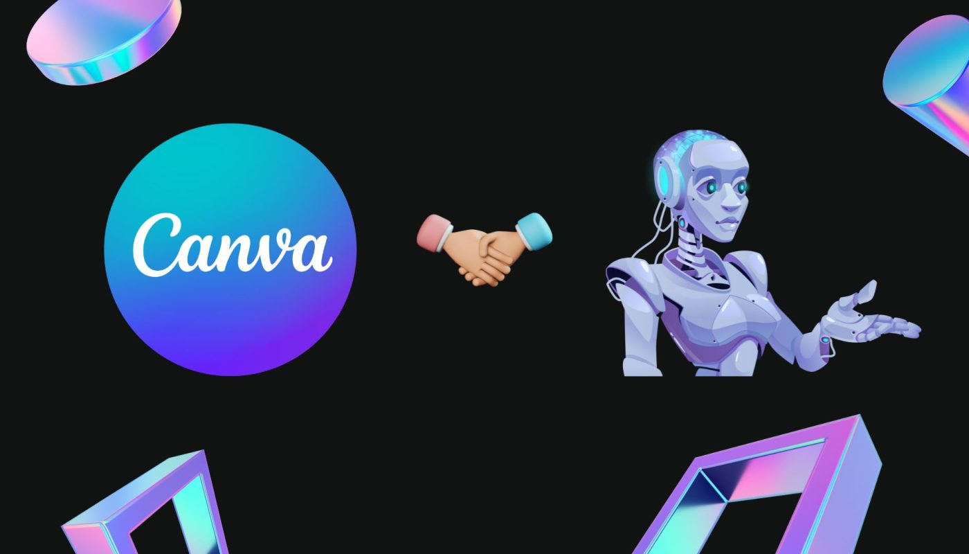 Canva logo handshaking a robot