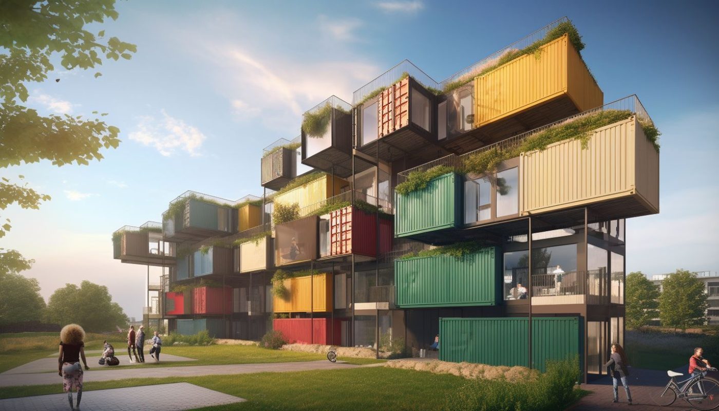Midjourney regenerative-container houses, day light