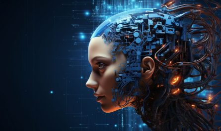 Künstliche Intelligenz dargestellt als Symbiose zwischen Mensch und Maschine