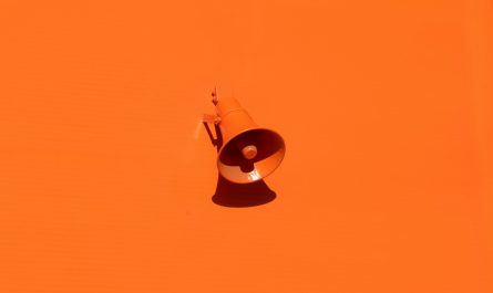 An orange loudspeaker on the orange background