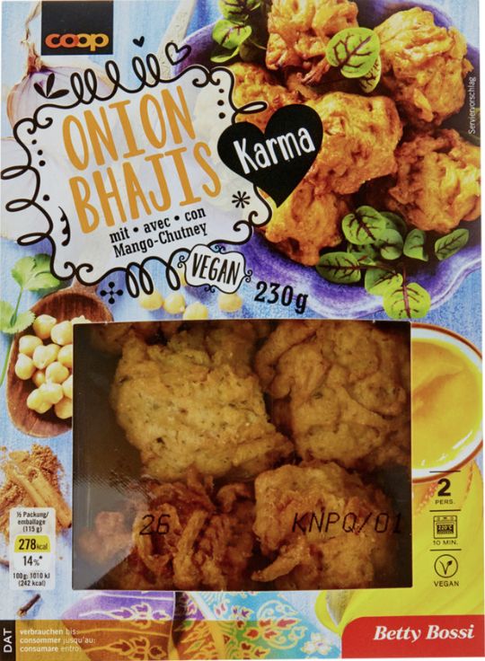 A picture of a packet of Karma Onion Bhajis.