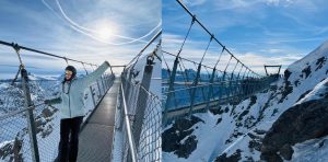 Collage of two pictures at Titlis Clif Walk.