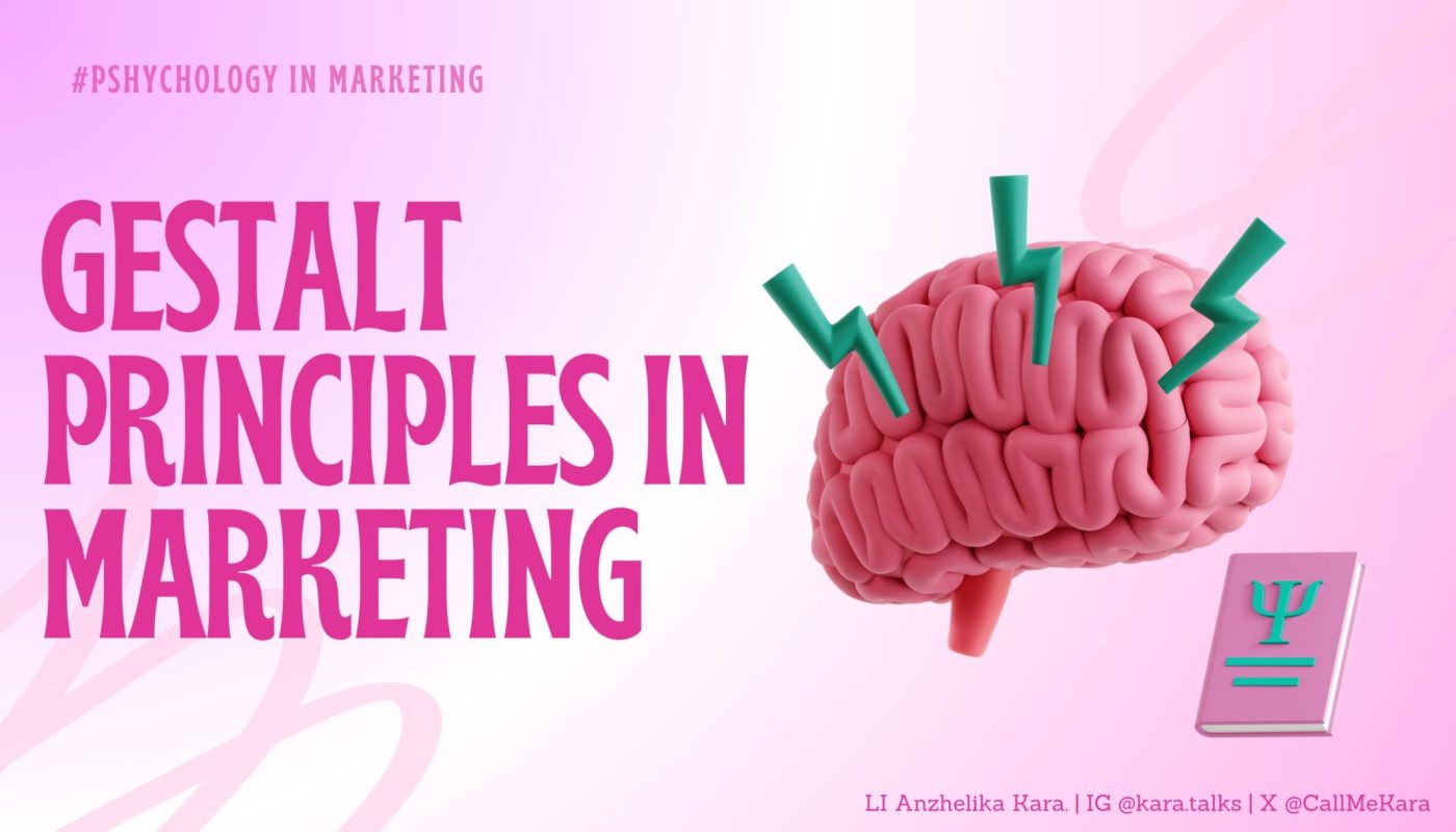 A sign with a pink background saying "Gestalt Principles in Marketing"