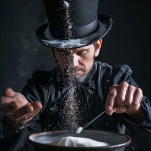 Magier zaubert mit Zucker