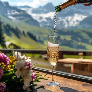 Serving Champagne in the Swiss Alps