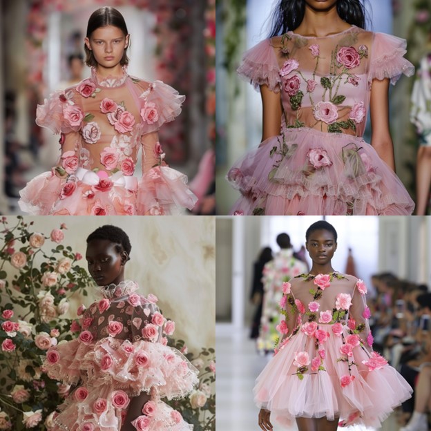 Embrace the romantic allure of floral fantasy with these breathtaking rose-inspired couture designs. Each piece features delicate tulle and intricate floral appliqués, creating a whimsical and ethereal look that captures the essence of blooming gardens. Soft pink hues and three-dimensional roses adorn the gowns, adding layers of texture and elegance. Perfect for special occasions and fairy-tale moments, these dresses embody the beauty and grace of nature, transforming fashion into an enchanting floral dream. Let your style blossom with these exquisite creations in 2024.