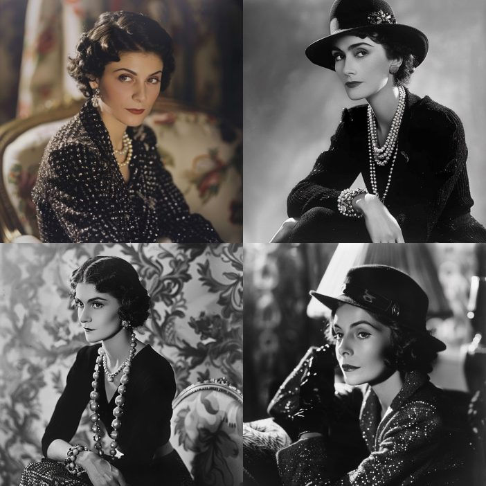 This striking montage celebrates the timeless beauty of vintage glamour, capturing the essence of classic style through the lens of old Hollywood. Each portrait showcases an elegant woman adorned in luxurious fabrics, intricate beadwork, and iconic accessories like pearls and chic hats. The black-and-white format enhances the dramatic contrast and deepens the nostalgic feel, inviting us to reminisce about an era where fashion was not just about clothing, but an art form of expressing sophistication and grace.
